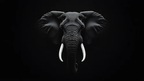Monochrome elephant portrait in high-contrast digital minimalism.