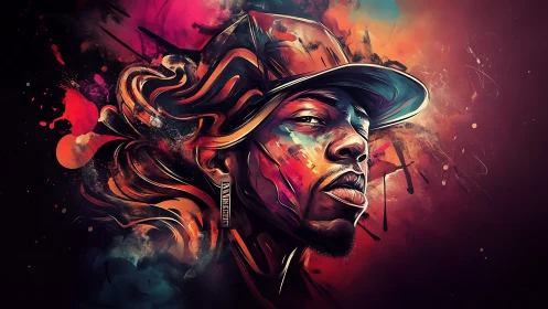 Bold digital portrait of man in hat with vivid paint strokes.