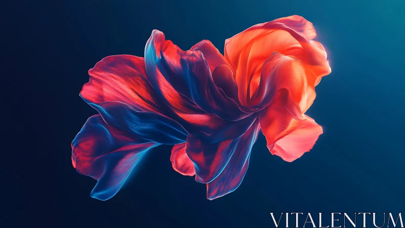 Iridescent abstract petal structure in deep teal void.