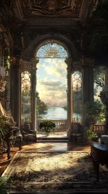 Sunlit river salon opening its gilded heart to dawn.