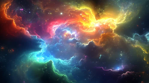 Radiant cosmic nebula swirls in vibrant stellar color storm
