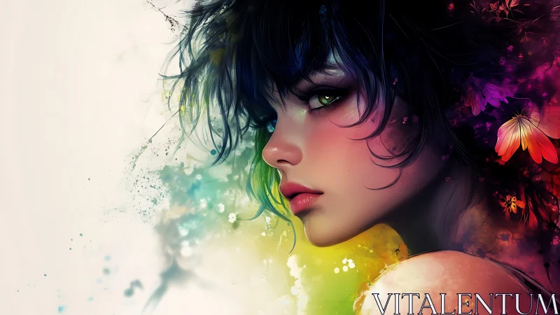 Color-swept portrait shares a dreamy gaze in soft neon light