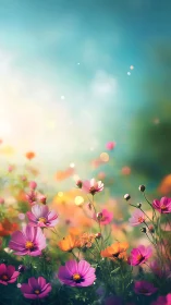 Soft-Focus Cosmos Blooms in Warm Haze.