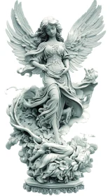 Marble-winged daydream angel swirling in sculpted petals.