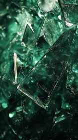 Emerald shatterstorm of glassy shards in frozen motion.