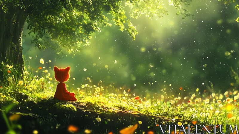 Little fox resting in a sunlit meadow of gentle wonder.