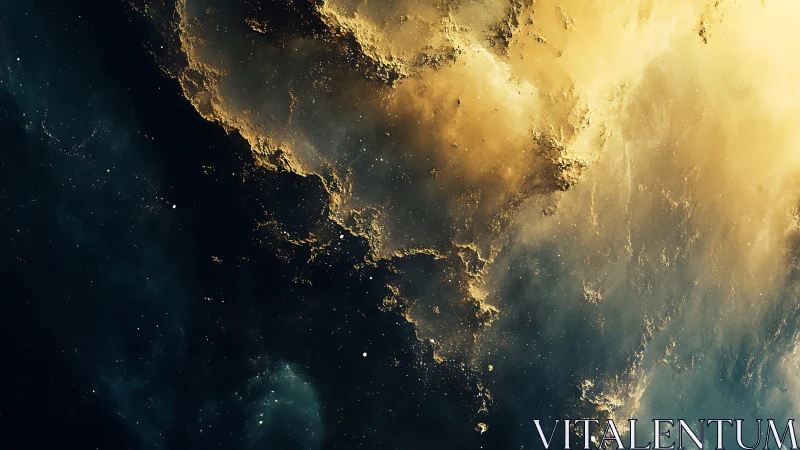 Golden cosmic clouds drifting gently through deep space.