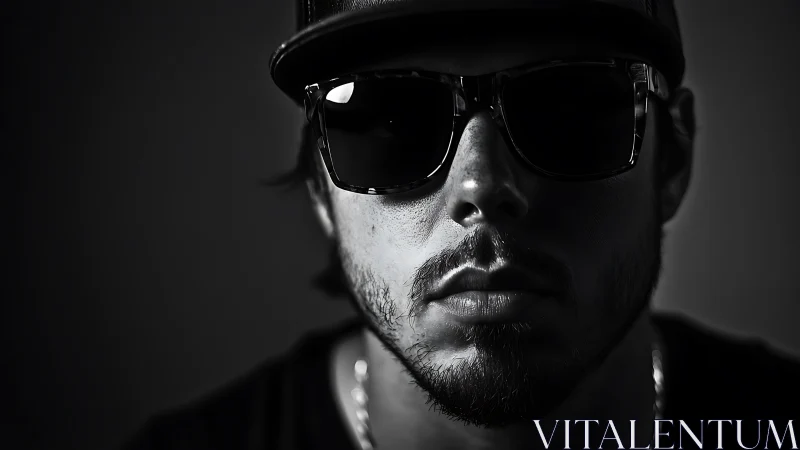 Low-key monochrome portrait isolates male face with hard side lighting