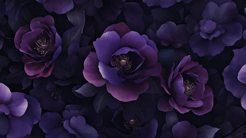 Deep Purple Peonies Against Darkness.