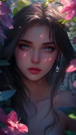 Soft light embraces a dreamy girl with luminous blue eyes