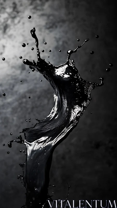 Dark liquid splash column rises against diffused backdrop