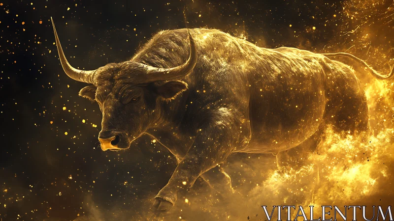 Golden energy bull rendered in dynamic digital chiaroscuro