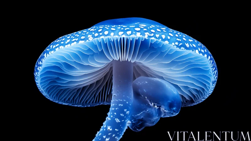 Blue bioluminescent mushroom macro rendering isolates form