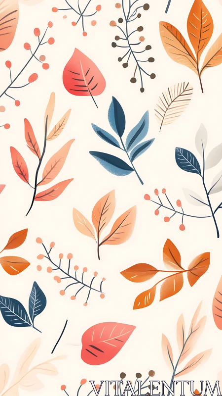 Autumn botanical pattern with soft pastel foliage forms.