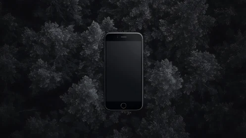 Smartphone Centered in Frosted Winter Forest