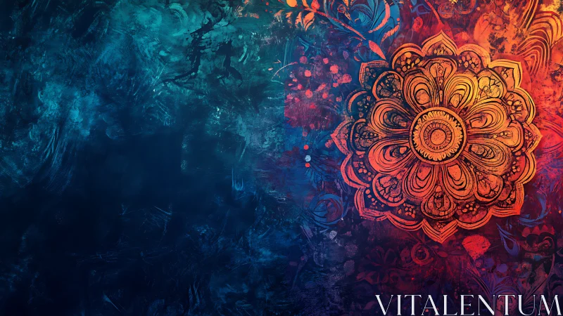 Radiant mandala blooms in a swirling twilight ocean of color.