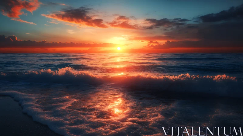 Sunset tides ignite the horizon in molten ocean light.