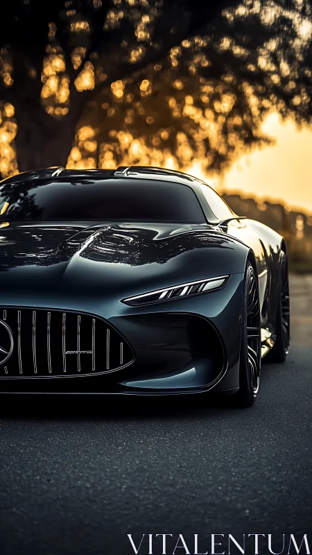 Low-angle hypercar study with cinematic sunset reflections.