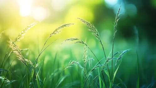 Tall Green Grass in Sunlight, Nature Photography Style.