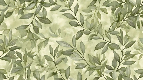 Green botanical foliage pattern on light textured background.