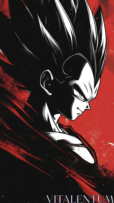 Stylized warrior profile in high-contrast red and black ink