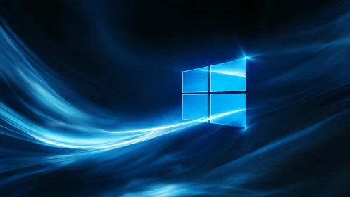 Glowing window icon amid swirling neon blue energy field.