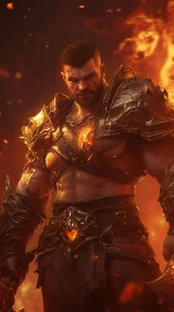Armored warrior in molten environment with fiery accents.