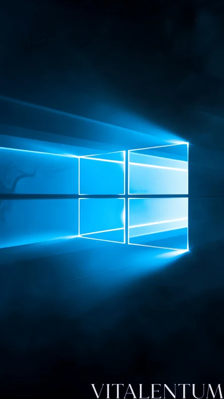 Luminous blue window logo casting digital light beams.