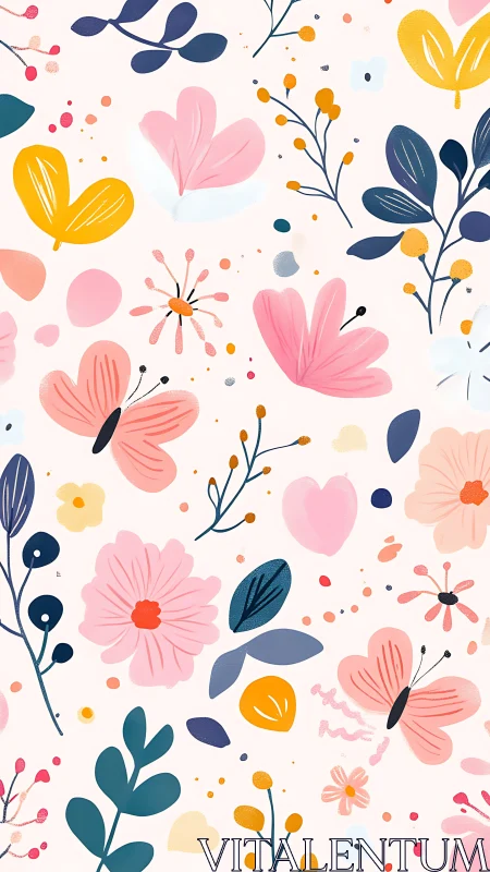 Botanical Vector Composition: Layered Floral Pattern with Contemporary Color.