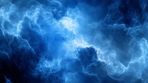 Electric blue energy storm swirls through cosmic void.