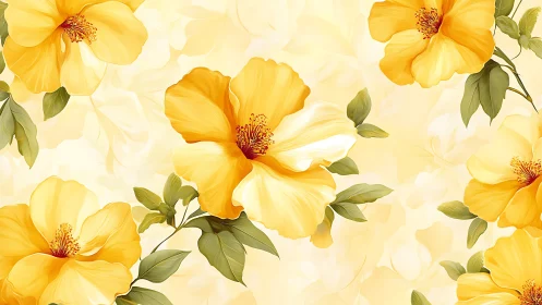 Sunlit Yellow Blossoms Dance Together.