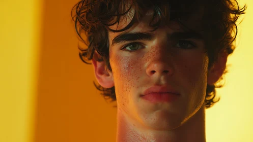 Sunlit freckled gaze caught between shadow and wildfire gold.