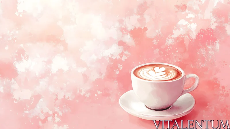 Cozy pink latte moment with heart art in a gentle glow.