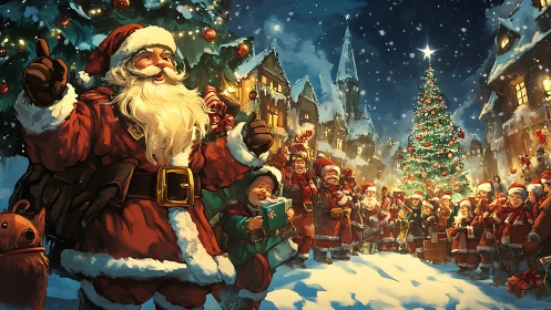 Santa’s lantern-lit village choir crowns a glowing Christmas night.