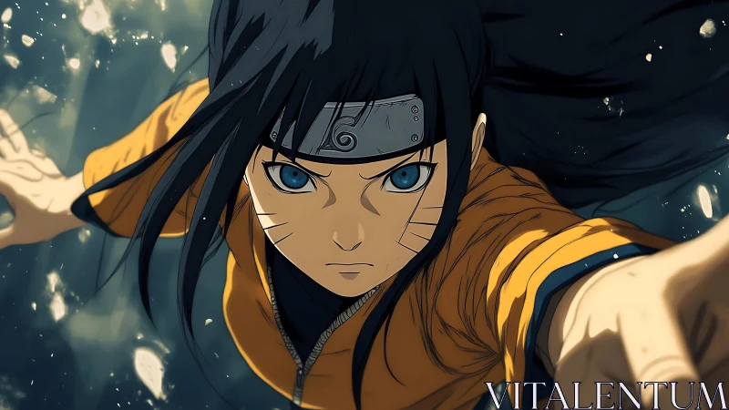 Dynamic anime close-up captures airborne ninja in motion