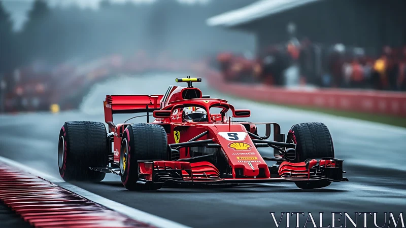 Ferrari F1 wet-weather run on rain-soaked circuit apex