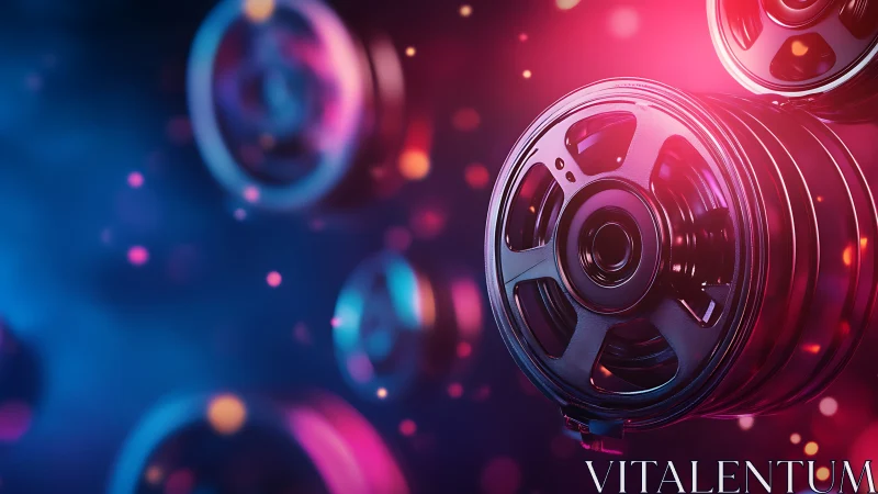 Rolling neon wheels drifting through dreamy city light.