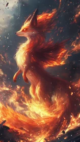 Ember-tailed fox spirit rising in a storm of living fire.