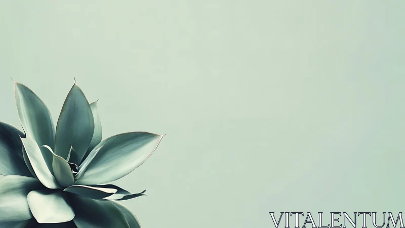 Minimalist agave succulent in soft teal negative space field