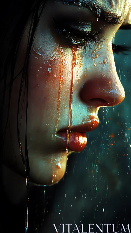 Wet profile portrait captures silent sorrow in harsh rain