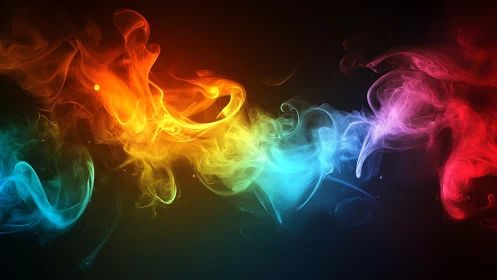 Chromatic smoke wisps forming continuous rainbow light band