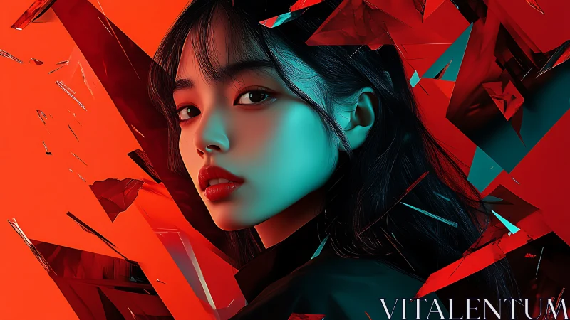 Cyberpunk portrait with prismatic shards and neon contrast.