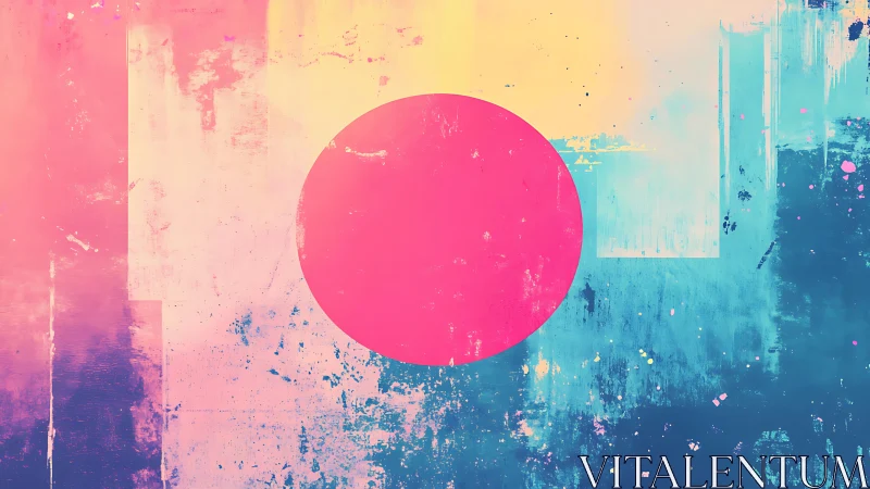 Large magenta circle overlays textured cyan and peach gradient field