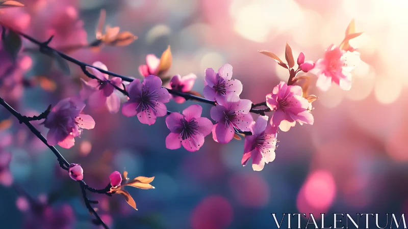 Cherry blossoms with soft-focus ambient bokeh and warm luminous backdrop