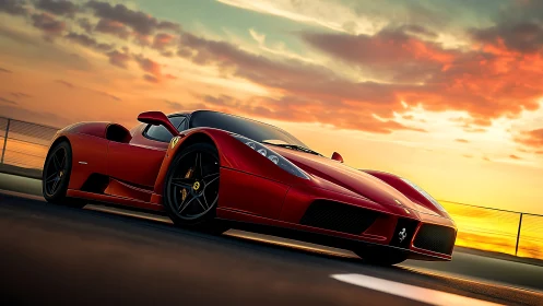 Sunset speedster gliding along a glowing open highway.