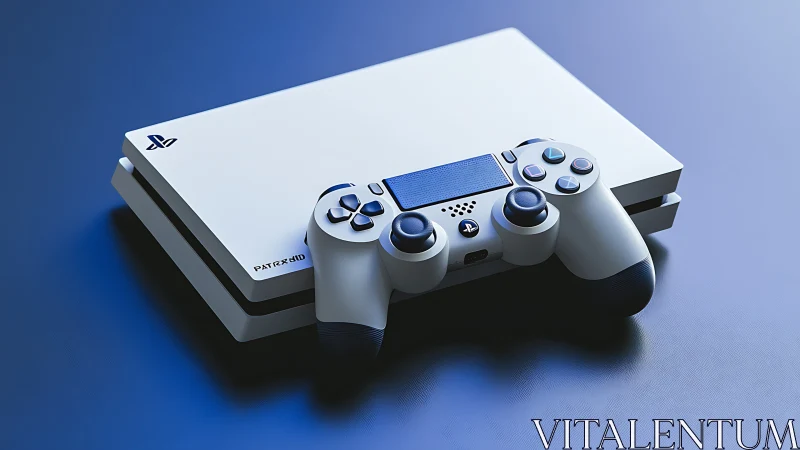 White PlayStation 4 Console with Blue Wireless Controller.