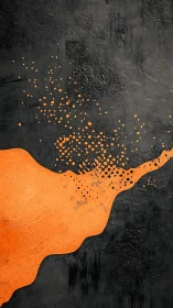 Orange paint surge cuts across dark textured concrete field