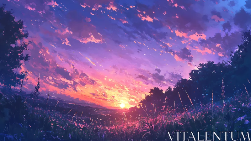 Radiant sunset horizon rendered in luminous digital painting