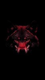 Scarlet midnight wolf staring from the electric dark.