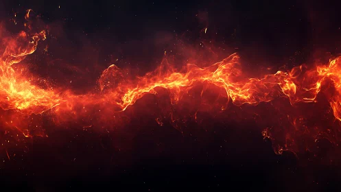 Horizontal fire formation against dark background